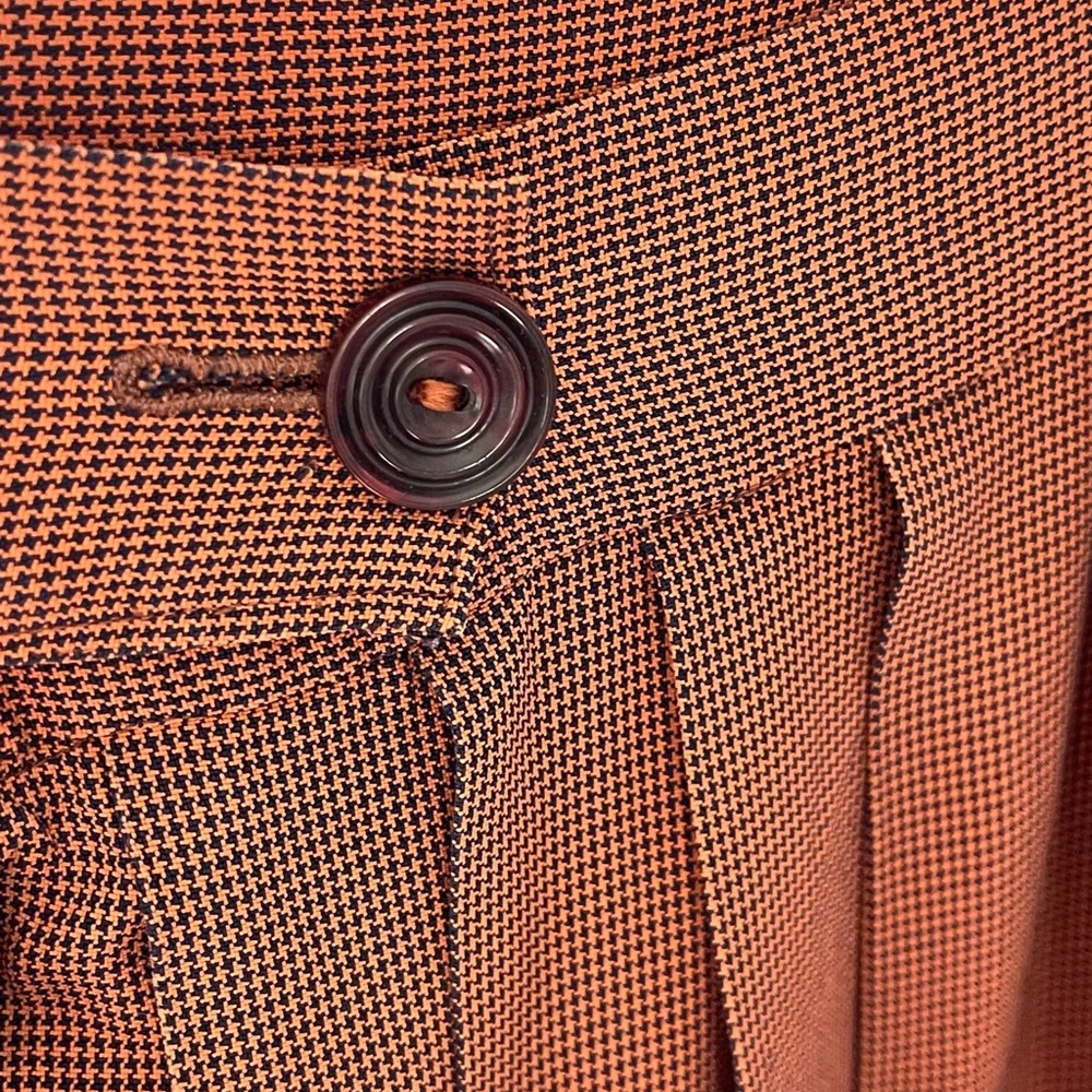 Vintage Pleated Skirt Houndstooth Burnt Orange Brown - Picture 5 of 5